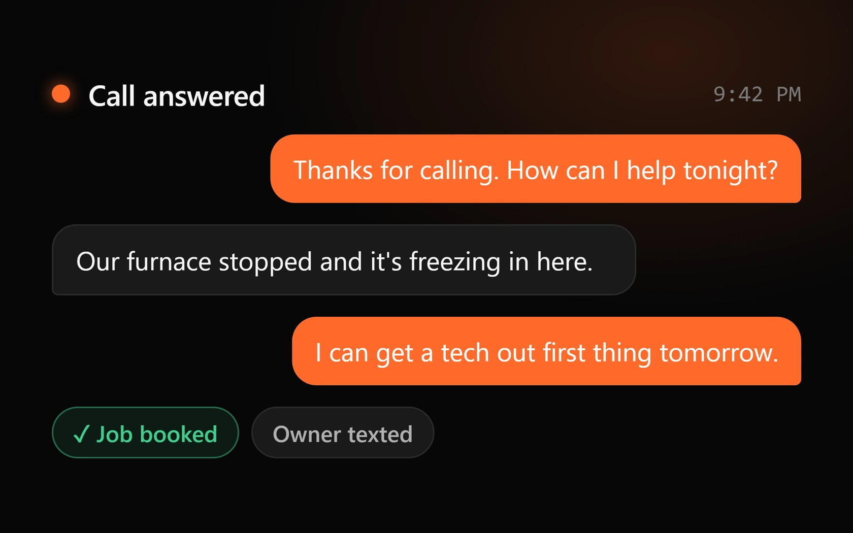 AI receptionist: Every call answered, even at 9pm.